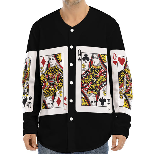 Four Queens Playing Cards Print Long Sleeve Baseball Jersey