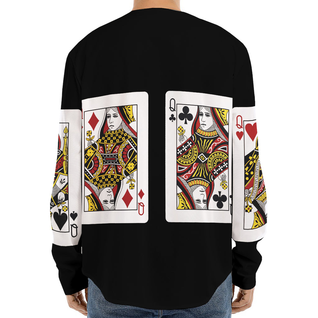 Four Queens Playing Cards Print Long Sleeve Baseball Jersey