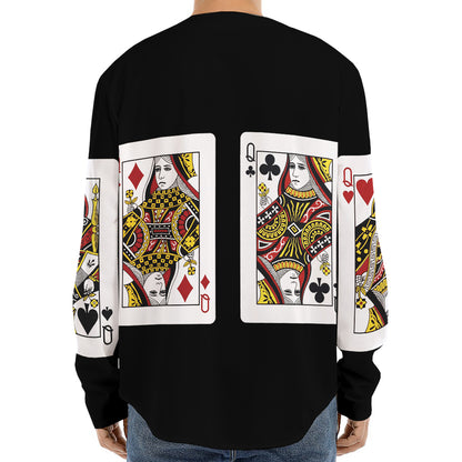 Four Queens Playing Cards Print Long Sleeve Baseball Jersey