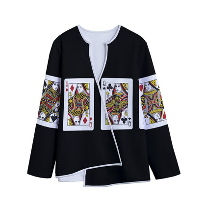 Four Queens Playing Cards Print Long Sleeve Short Coat