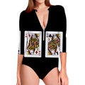 Four Queens Playing Cards Print Long Sleeve Swimsuit