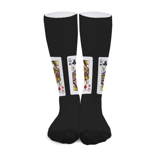 Four Queens Playing Cards Print Long Socks