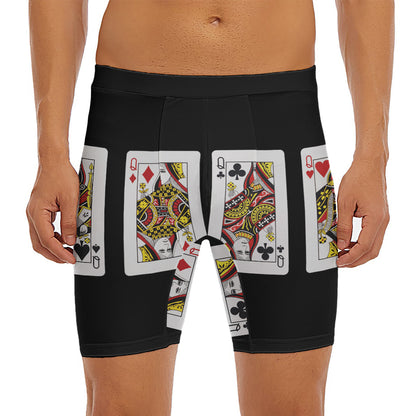 Four Queens Playing Cards Print Men's Long Boxer Briefs