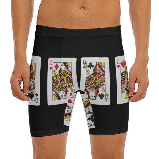 Four Queens Playing Cards Print Men's Long Boxer Briefs