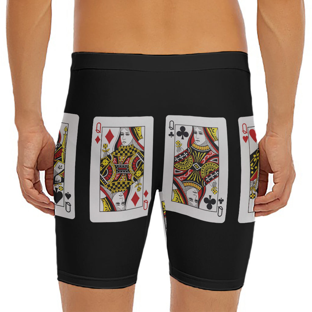 Four Queens Playing Cards Print Men's Long Boxer Briefs
