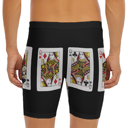 Four Queens Playing Cards Print Men's Long Boxer Briefs