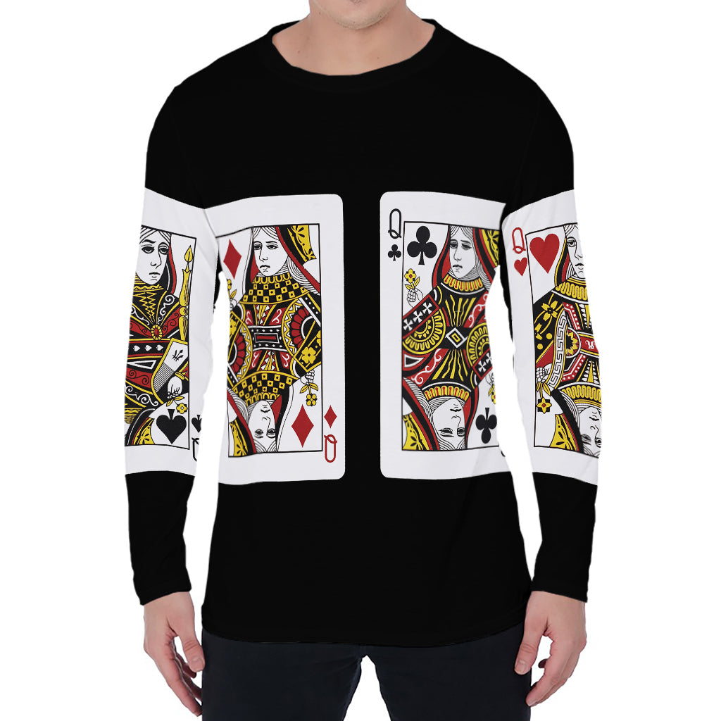 Four Queens Playing Cards Print Men's Long Sleeve T-Shirt