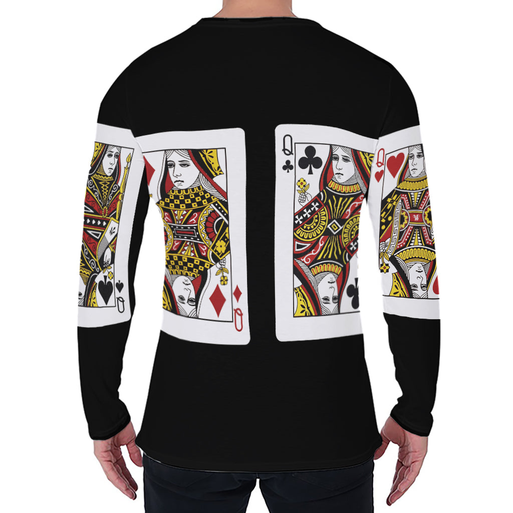 Four Queens Playing Cards Print Men's Long Sleeve T-Shirt