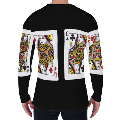 Four Queens Playing Cards Print Men's Long Sleeve T-Shirt