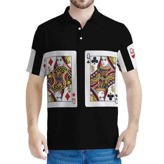 Four Queens Playing Cards Print Men's Polo Shirt