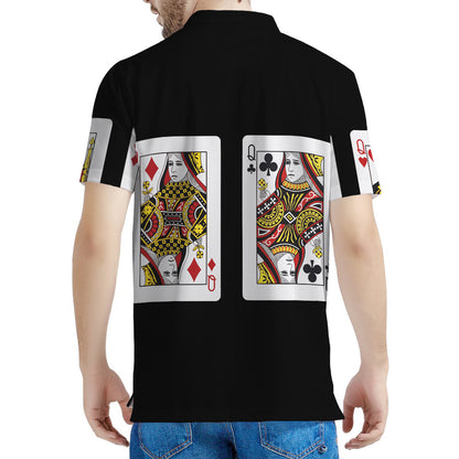 Four Queens Playing Cards Print Men's Polo Shirt