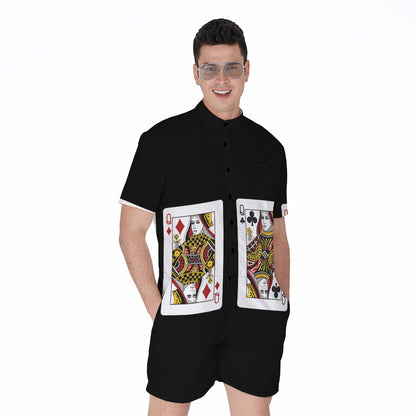 Four Queens Playing Cards Print Men's Rompers