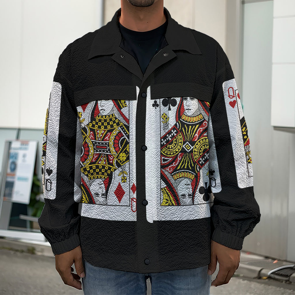 Four Queens Playing Cards Print Men's Shirt Jacket