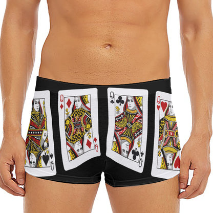 Four Queens Playing Cards Print Men's Short Boxer Briefs
