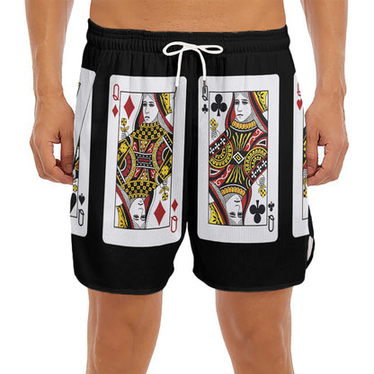Four Queens Playing Cards Print Men's Split Running Shorts