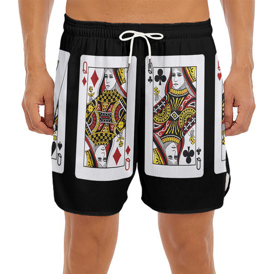 Four Queens Playing Cards Print Men's Split Running Shorts