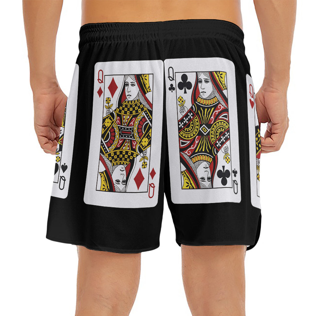 Four Queens Playing Cards Print Men's Split Running Shorts