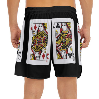 Four Queens Playing Cards Print Men's Split Running Shorts