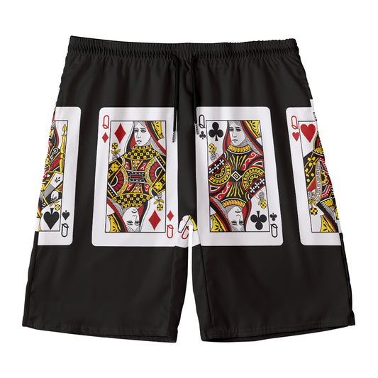 Four Queens Playing Cards Print Men's Swim Trunks