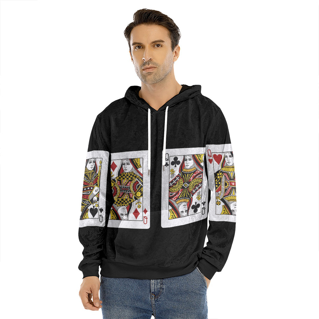 Four Queens Playing Cards Print Men's Velvet Pullover Hoodie
