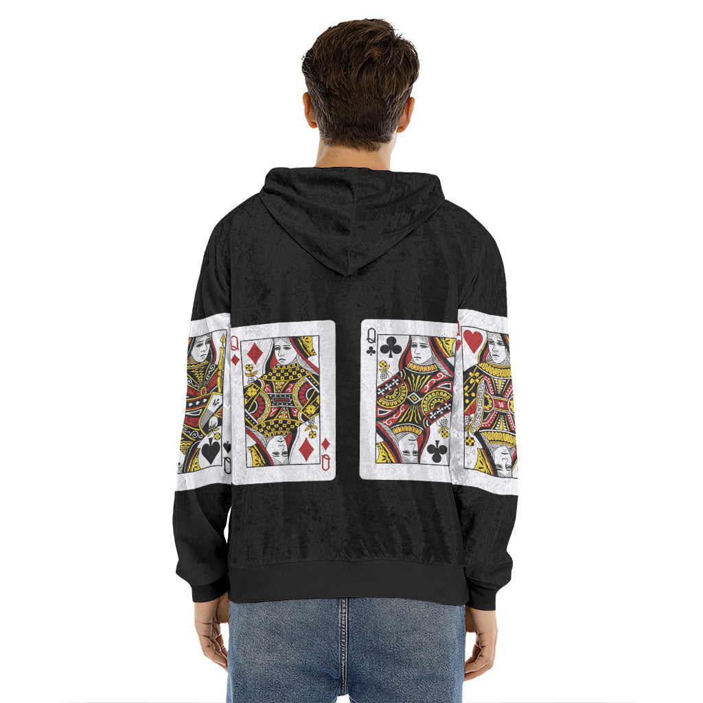 Four Queens Playing Cards Print Men's Velvet Pullover Hoodie