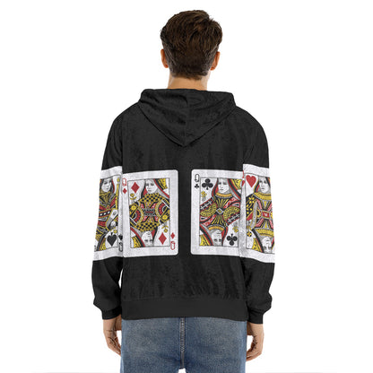 Four Queens Playing Cards Print Men's Velvet Pullover Hoodie