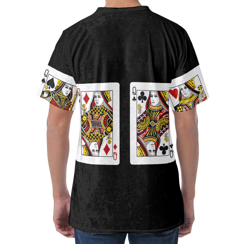 Four Queens Playing Cards Print Men's Velvet T-Shirt