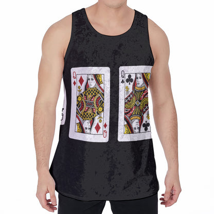Four Queens Playing Cards Print Men's Velvet Tank Top