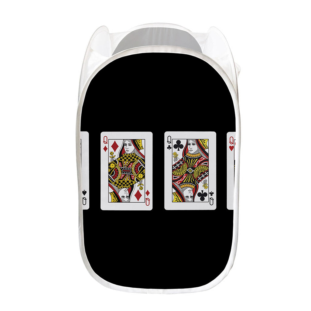 Four Queens Playing Cards Print Mesh Laundry Hamper