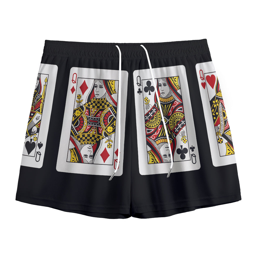 Four Queens Playing Cards Print Mesh Shorts