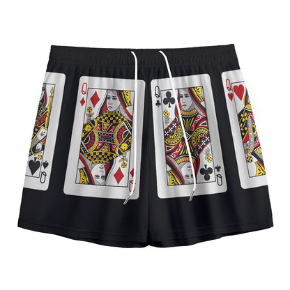 Four Queens Playing Cards Print Mesh Shorts