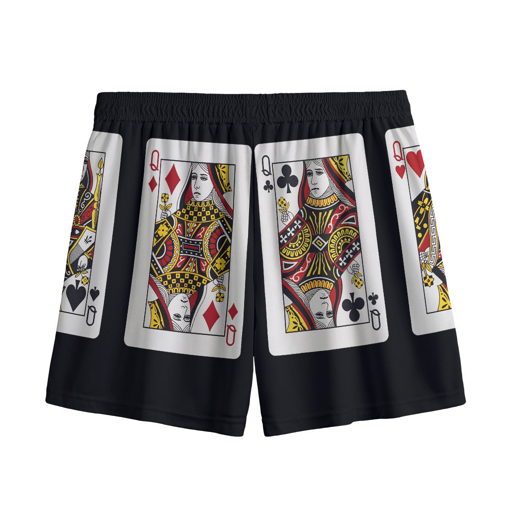 Four Queens Playing Cards Print Mesh Shorts