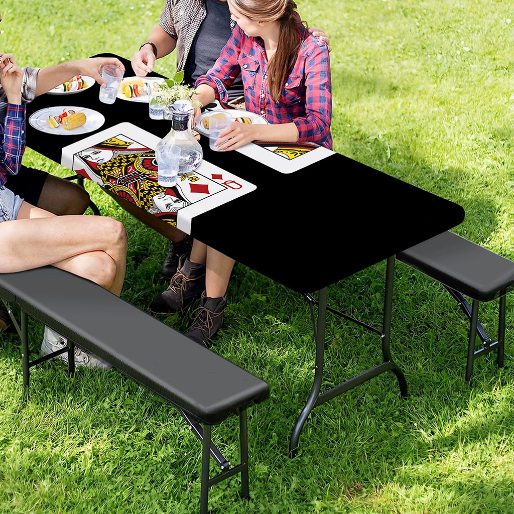 Four Queens Playing Cards Print Picnic Table Cover