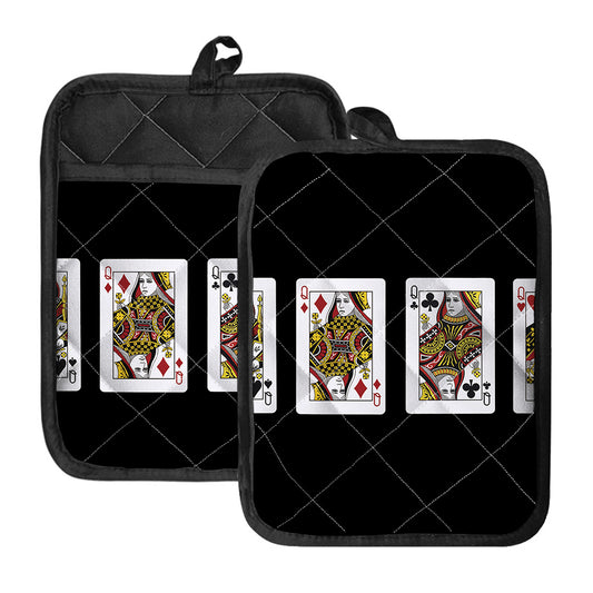 Four Queens Playing Cards Print Pot Holders With Pocket