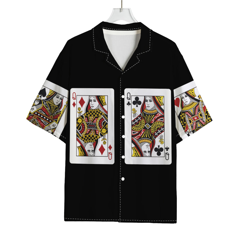 Four Queens Playing Cards Print Rayon Hawaiian Shirt