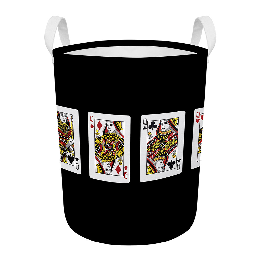Four Queens Playing Cards Print Round Laundry Basket