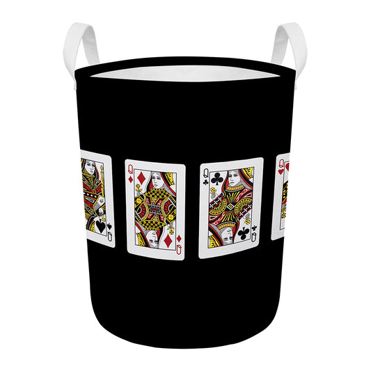 Four Queens Playing Cards Print Round Laundry Basket