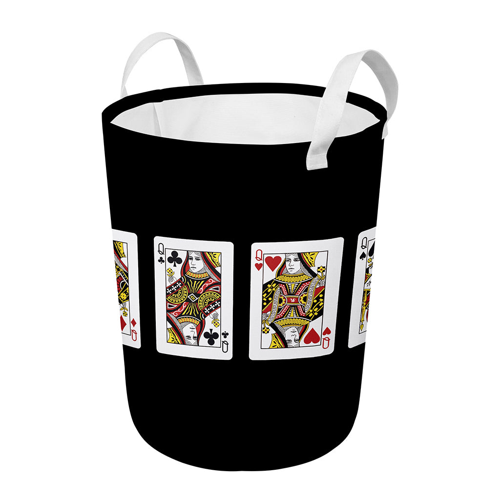 Four Queens Playing Cards Print Round Laundry Basket