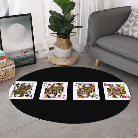 Four Queens Playing Cards Print Round Rug