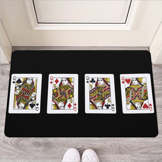 Four Queens Playing Cards Print Rubber Doormat
