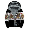 Four Queens Playing Cards Print Sherpa Lined Zip Up Hoodie