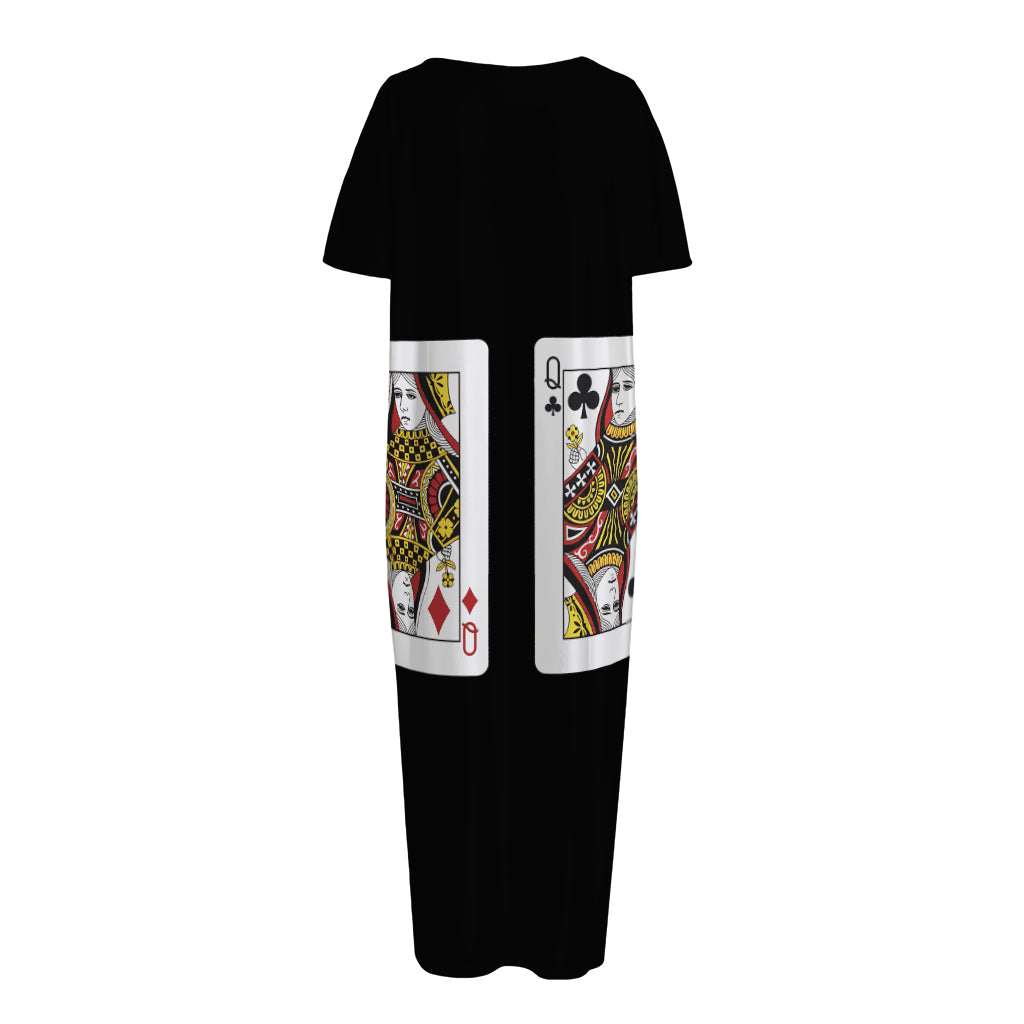 Four Queens Playing Cards Print Short Sleeve Long Nightdress