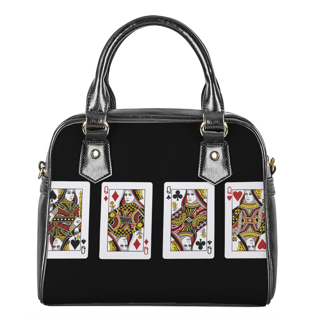Four Queens Playing Cards Print Shoulder Handbag