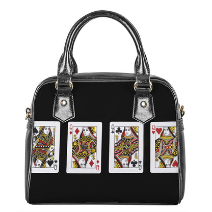 Four Queens Playing Cards Print Shoulder Handbag