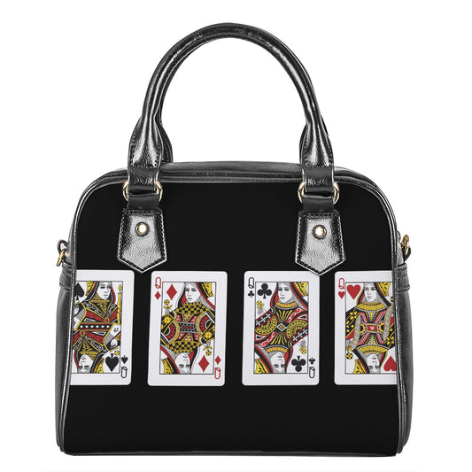 Four Queens Playing Cards Print Shoulder Handbag