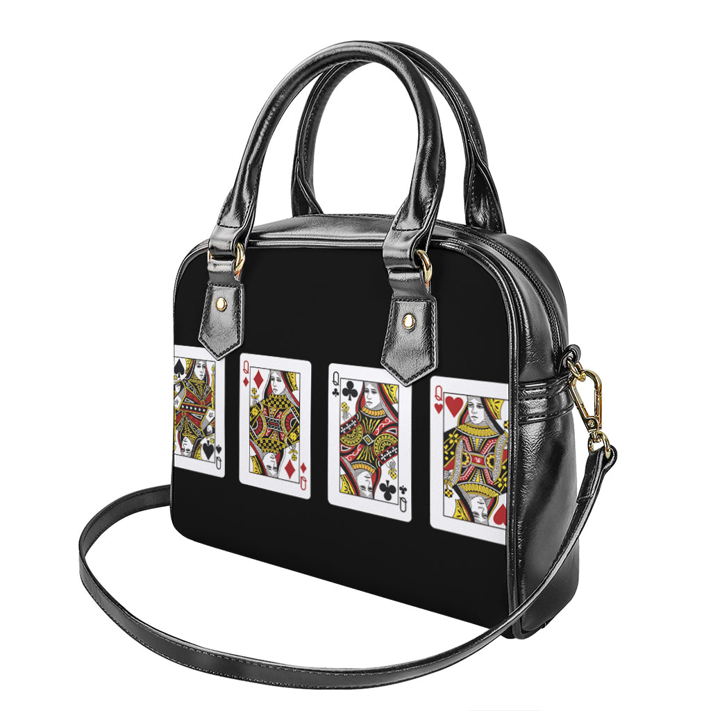 Four Queens Playing Cards Print Shoulder Handbag