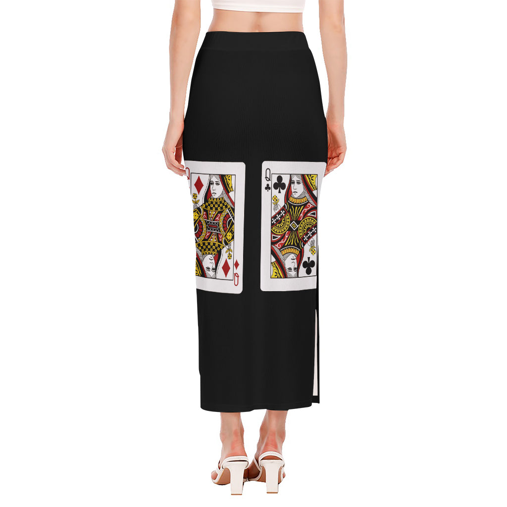 Four Queens Playing Cards Print Side Slit Maxi Skirt