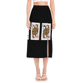 Four Queens Playing Cards Print Side Slit Midi Skirt