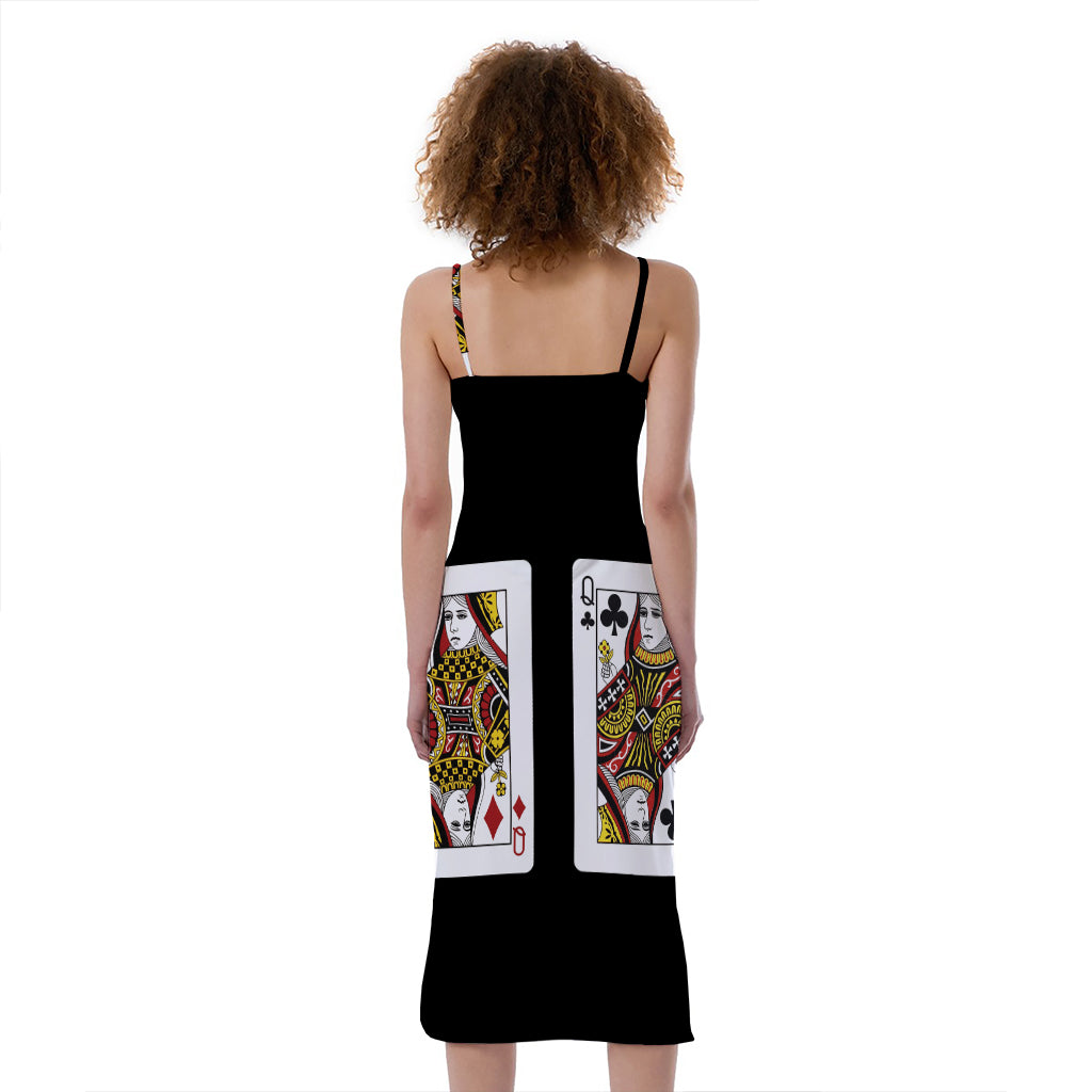 Four Queens Playing Cards Print Slim Fit Midi Cami Dress