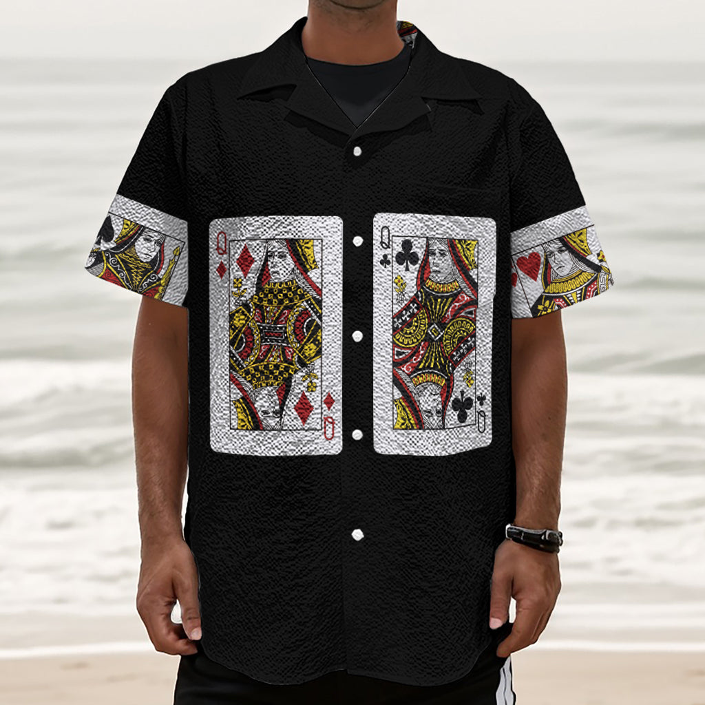 Four Queens Playing Cards Print Textured Short Sleeve Shirt